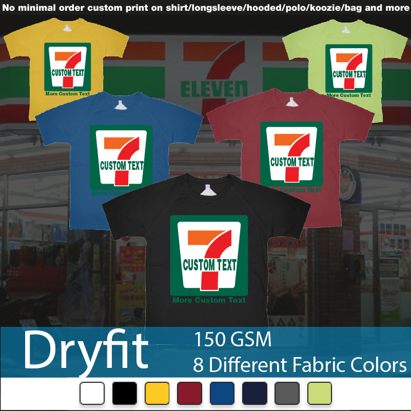7 Eleven Custom Logo Own Print Text Bali Dryfit Tshirts Samples On Demand Printing Bali