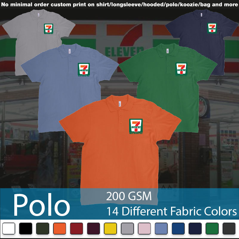 7 Eleven Custom Logo Own Print Text Bali Polo Shirts Samples On Demand Printing Bali