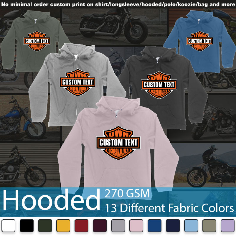 Motor Harley Davidson Cycles Standard Logo Personalized Custom Own Text Hooded Samples On Demand Printing Bali