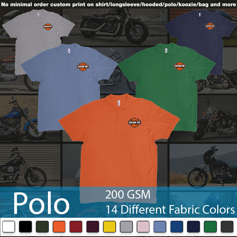 Motor Harley Davidson Cycles Standard Logo Personalized Custom Own Text Polo Shirts Samples On Demand Printing Bali